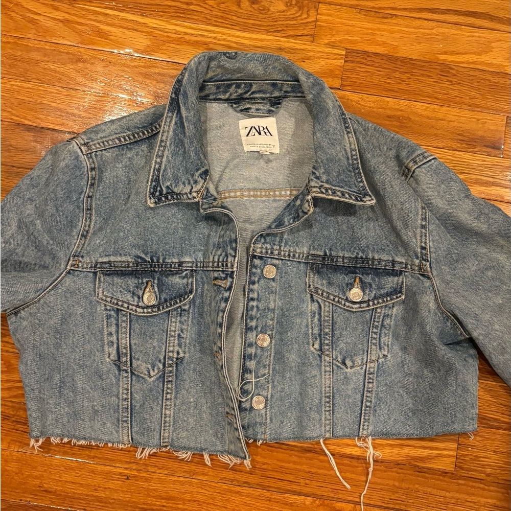 Zara Blue Cropped Denim Jacket